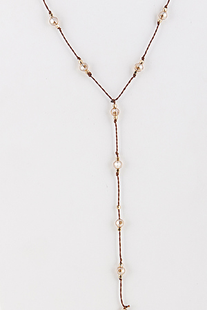 Long Knotted and Beaded Drop Necklace 5ICJ3